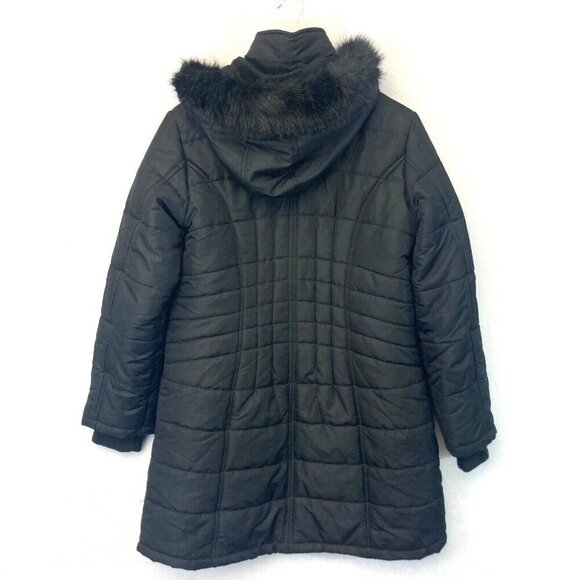 Susan Graver Black Quilted Puffer Coat Womens Small S Removable Faux Fur Hood - Picture 2 of 16